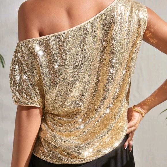 Shein Gold Sequin Top sz S - Picture 3 of 5